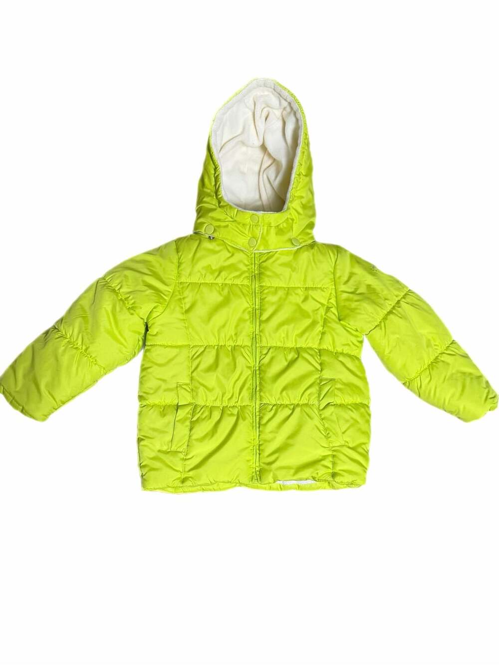 Sz 6 girls winter coat OshKosh B'gosh Puffer Jacket Neon Green, hooded, faux fur